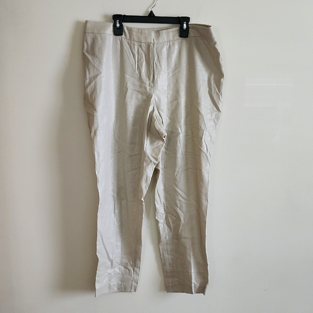 Chico's Cream Metallic Sheen Tapered Leg Chinos for Women Linen Blend Chicos 2 L